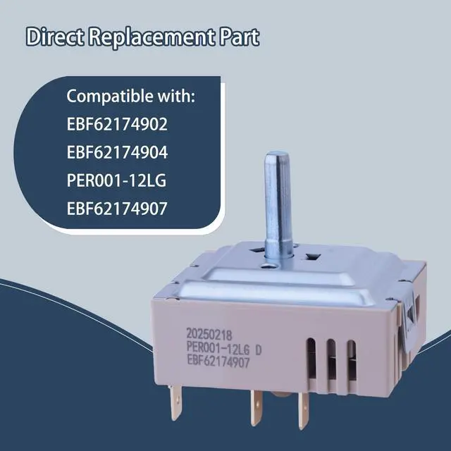Alt view image 3 of 6 - PER001-12LG D EBF62174907 Surface Element Control Switch, Replacement Burner Infinite Switch for LG Electric Range, Compatible with EBF62174902 EBF62174904