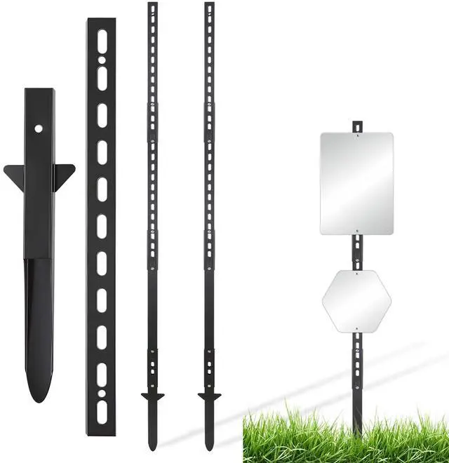 Main image of 2 Pack 6 Ft Heavy Duty Metal Yard Sign Stake, Aluminum Adjustable Sign Post with Base, Fits 7 to 18 Inch Signs for Garden Lawn Road Parking Ground, Rust Resistant & Modern Design (Black)