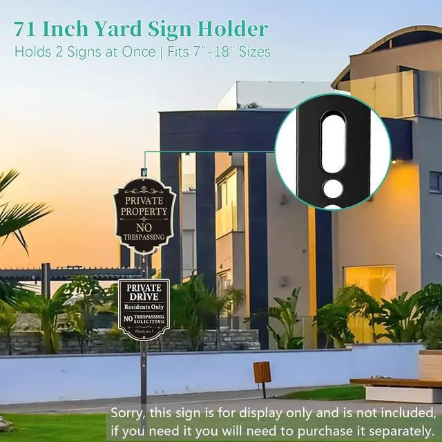 Alt view image 5 of 7 - 2 Pack 6 Ft Heavy Duty Metal Yard Sign Stake, Aluminum Adjustable Sign Post with Base, Fits 7 to 18 Inch Signs for Garden Lawn Road Parking Ground, Rust Resistant & Modern Design (Black)