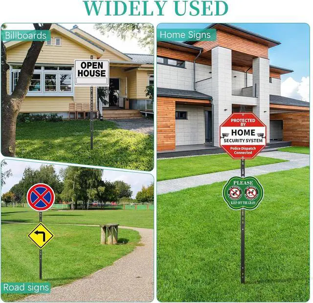 Alt view image 7 of 7 - 2 Pack 6 Ft Heavy Duty Metal Yard Sign Stake, Aluminum Adjustable Sign Post with Base, Fits 7 to 18 Inch Signs for Garden Lawn Road Parking Ground, Rust Resistant & Modern Design (Black)