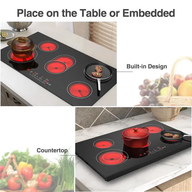 Alt view image 5 of 7 - Electric cooktop 36 inch,Electric Stove burner,Built-in and Countertop Stove Top, LED Touch Screen,9 Heating Level, Timer & Kid Safety Lock, Touch Control,240V 8600W Cooktop