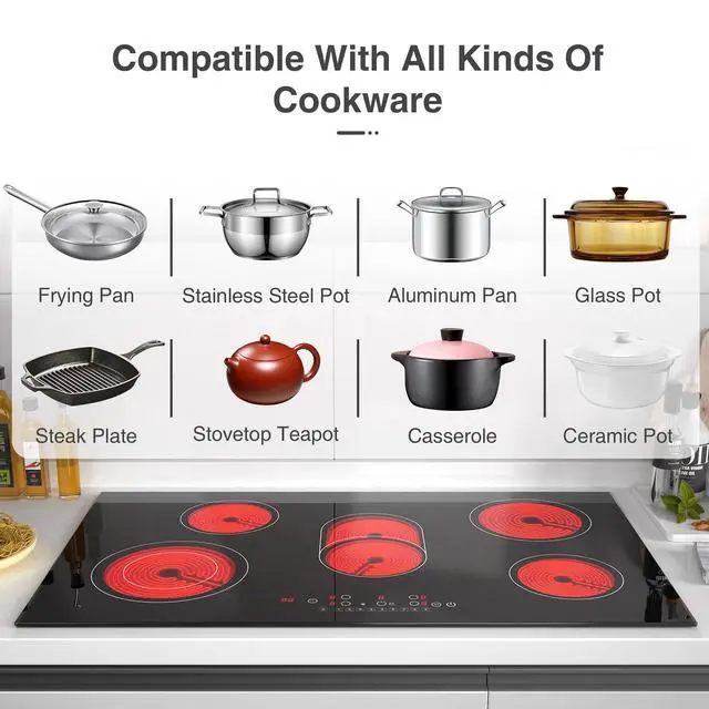 Alt view image 4 of 7 - Electric cooktop 36 inch,Electric Stove burner,Built-in and Countertop Stove Top, LED Touch Screen,9 Heating Level, Timer & Kid Safety Lock, Touch Control,240V 8600W Cooktop