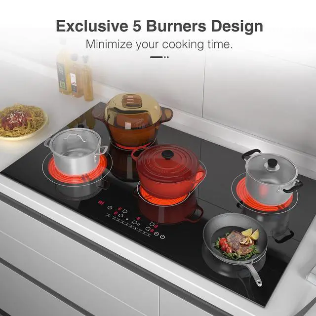 Alt view image 7 of 7 - Electric cooktop 36 inch,Electric Stove burner,Built-in and Countertop Stove Top, LED Touch Screen,9 Heating Level, Timer & Kid Safety Lock, Touch Control,240V 8600W Cooktop