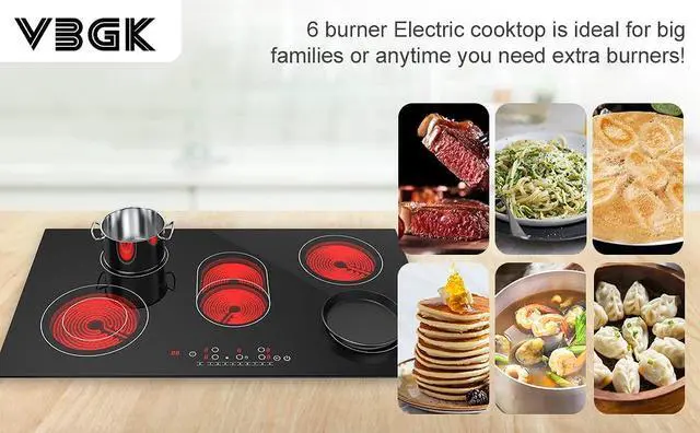 Alt view image 2 of 7 - Electric cooktop 36 inch,Electric Stove burner,Built-in and Countertop Stove Top, LED Touch Screen,9 Heating Level, Timer & Kid Safety Lock, Touch Control,240V 8600W Cooktop