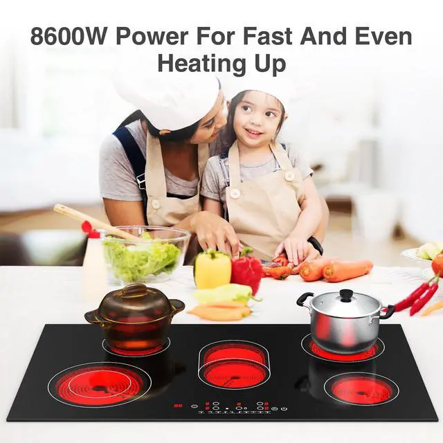 Alt view image 3 of 7 - Electric cooktop 36 inch,Electric Stove burner,Built-in and Countertop Stove Top, LED Touch Screen,9 Heating Level, Timer & Kid Safety Lock, Touch Control,240V 8600W Cooktop