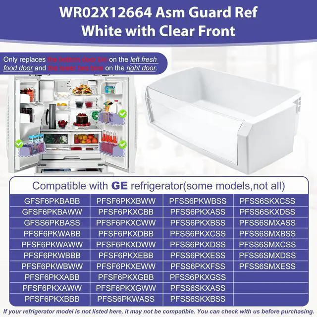 Alt view image 4 of 7 - WR02X12664 Door Shelf Bin Compatible With ge Refrigerator(some models,not all): PFSF6PKXABB, PFSF6PKXCBB, PFSF6PKXBB, Asm Guard Ref 1467815 Replacement PS2322799, DA63-03828A, WR02X13335, AP4344619