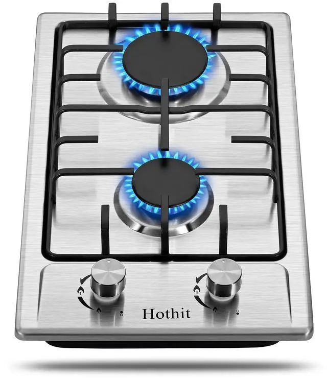 Main image of 2 Burner Propane Gas Cooktop, 12" Inch LPG/NG Dual Fuel Built-in Gas Stove Top, Stainless Steel Electronic Ignition Gas Hob for Apartment, Outdoor, RVs