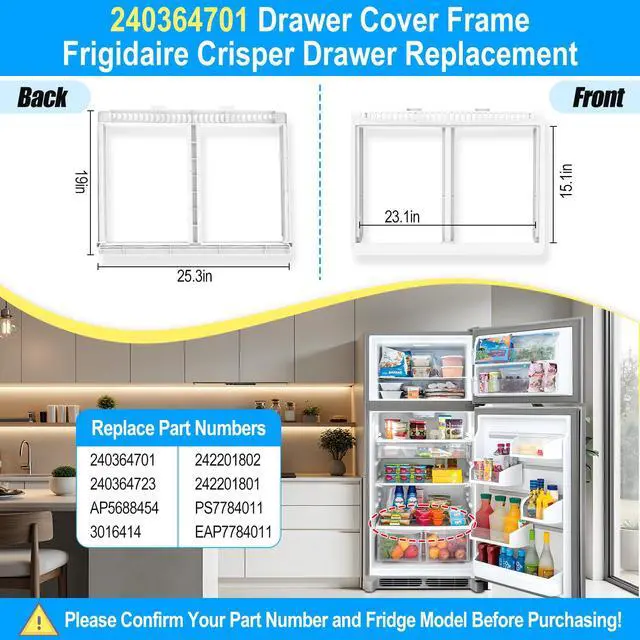 Alt view image 2 of 7 - UPGRADED 240364701 Refrigerator Crisper Drawer Cover Frame Compatible with Frigidaire Crisper Drawer Replacement 242201802 Crisper Pan Cover Unit 240364723 242201801 Fridge Crisper Shelf Cover