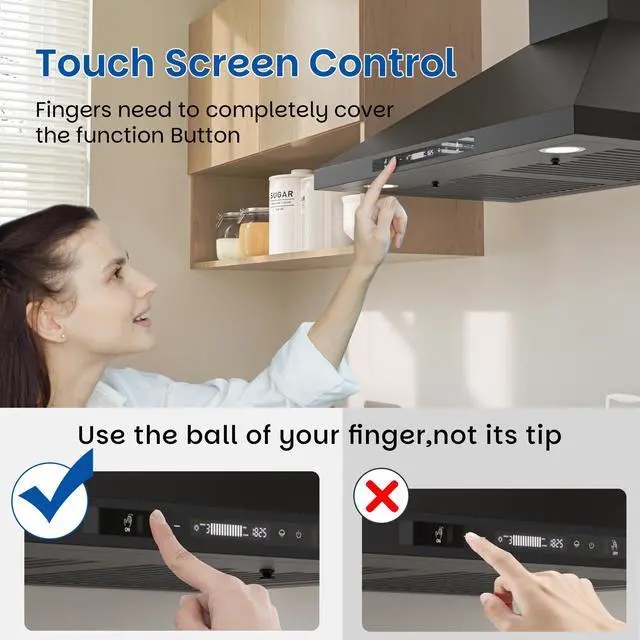 Alt view image 5 of 7 - Black Range Hood, 900 CFM, Wall Mount Range Hood 30 inch, Stainless Steel Kitchen Hood, Ducted/Ductless Convertible, Stove Vent Hood, Baffle Filters, LED Lights, Gesture & Touch Controls