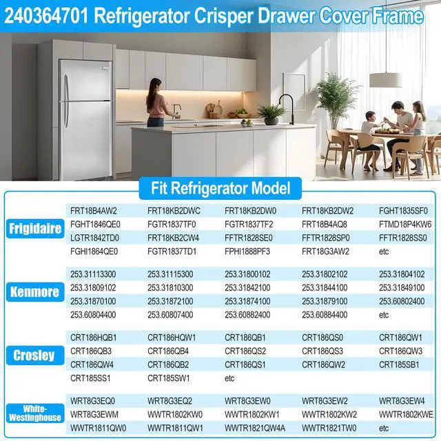 Alt view image 3 of 7 - UPGRADED 240364701 Refrigerator Crisper Drawer Cover Frame Compatible with Frigidaire Crisper Drawer Replacement 242201802 Crisper Pan Cover Unit 240364723 242201801 Fridge Crisper Shelf Cover