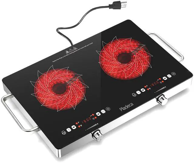 Main image of 2 Burners Electric Cooktop with Handle & Touch Knob Control, 110V | Portable Electric Stove, 110V Hot Plate Countertop Burner, Timer, Child Lock, Easy to Clean, for RV Apartment Dorm, Black