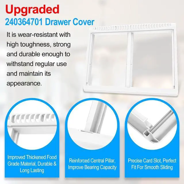 Alt view image 4 of 7 - UPGRADED 240364701 Refrigerator Crisper Drawer Cover Frame Compatible with Frigidaire Crisper Drawer Replacement 242201802 Crisper Pan Cover Unit 240364723 242201801 Fridge Crisper Shelf Cover