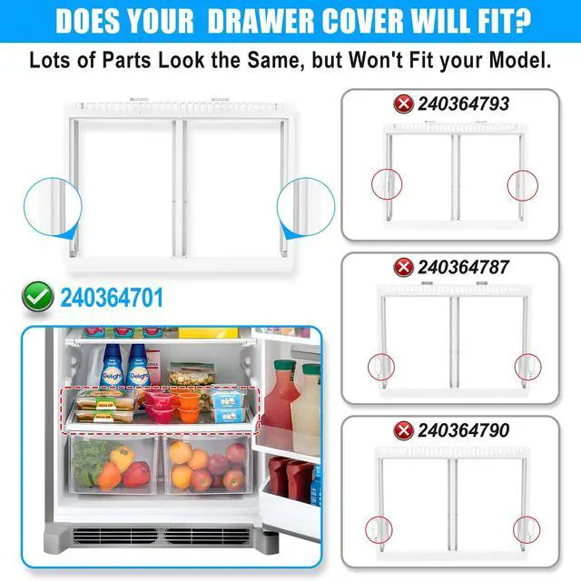 Alt view image 5 of 7 - UPGRADED 240364701 Refrigerator Crisper Drawer Cover Frame Compatible with Frigidaire Crisper Drawer Replacement 242201802 Crisper Pan Cover Unit 240364723 242201801 Fridge Crisper Shelf Cover