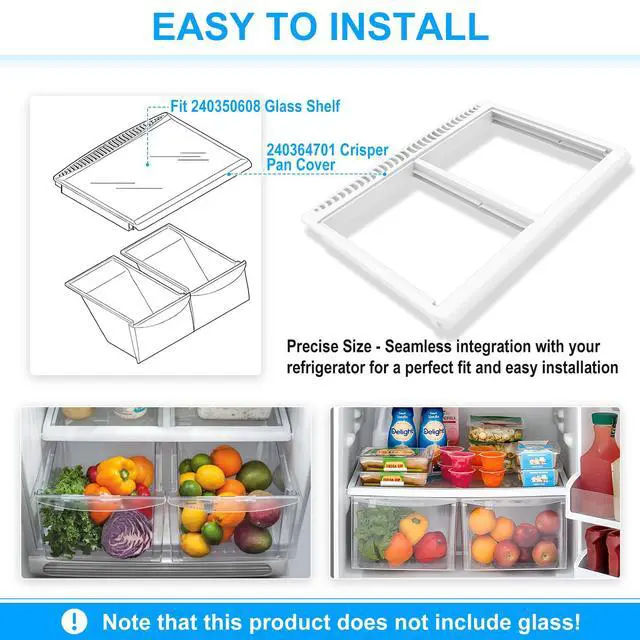 Alt view image 6 of 7 - UPGRADED 240364701 Refrigerator Crisper Drawer Cover Frame Compatible with Frigidaire Crisper Drawer Replacement 242201802 Crisper Pan Cover Unit 240364723 242201801 Fridge Crisper Shelf Cover