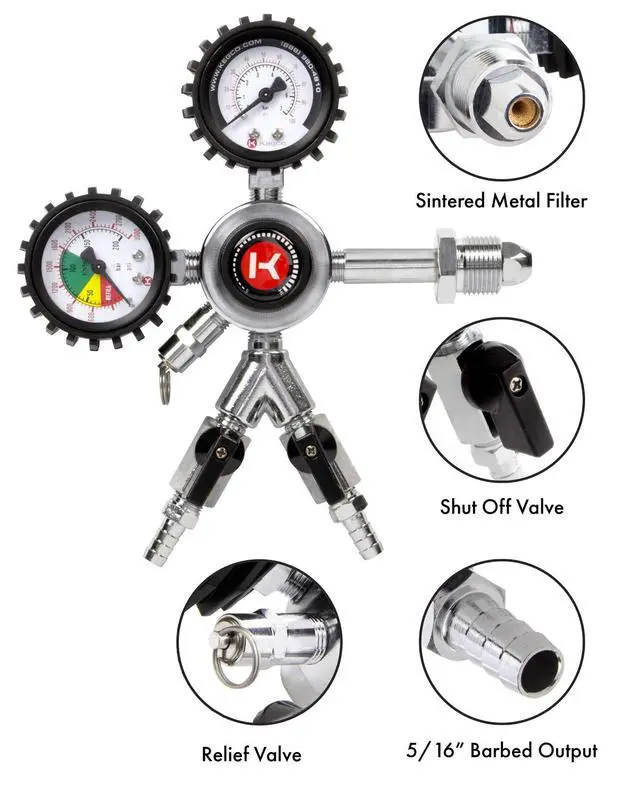 Alt view image 3 of 7 - Premium Commercial Grade Dual Gauge Two Product Nitrogen Kegerator Regulator