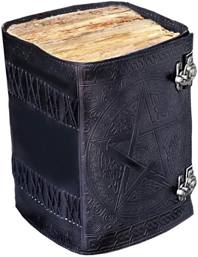 Main image of 1000-Page Large Pentagram Embossed Book of Shadows | Vintage Wiccan Grimoire with Aged Deckle Edge Leather journal | Lockable Spellbook, Witchcraft Notebook, Gothic Diary (7x10 Inches)