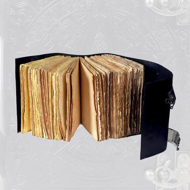 Alt view image 6 of 7 - 1000-Page Large Pentagram Embossed Book of Shadows | Vintage Wiccan Grimoire with Aged Deckle Edge Leather journal | Lockable Spellbook, Witchcraft Notebook, Gothic Diary (7x10 Inches)