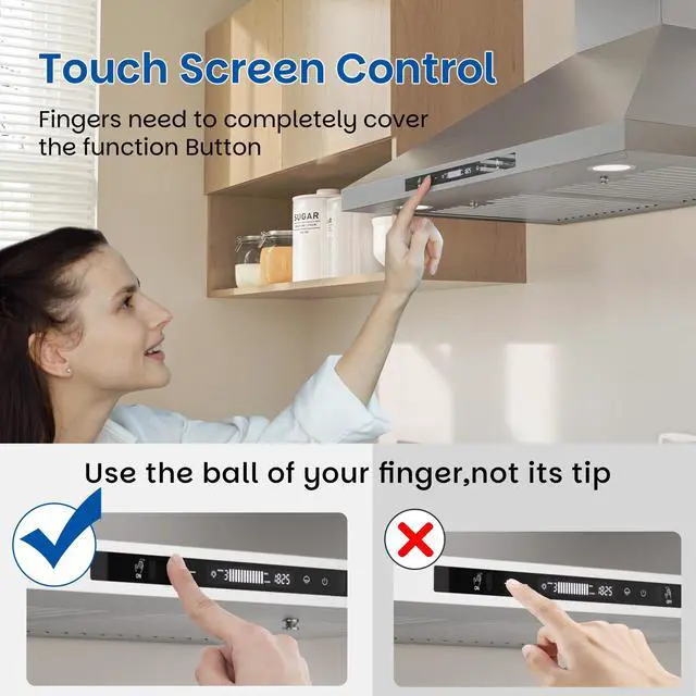 Alt view image 4 of 7 - Wall Mount Range Hood 30 inch, 900 CFM, Ducted/Ductless Convertible, Stainless Steel Kitchen Vent Hood with 3-Speed Fan and LED Lights, Gesture & Touch Controls, Charcoal Filters Included