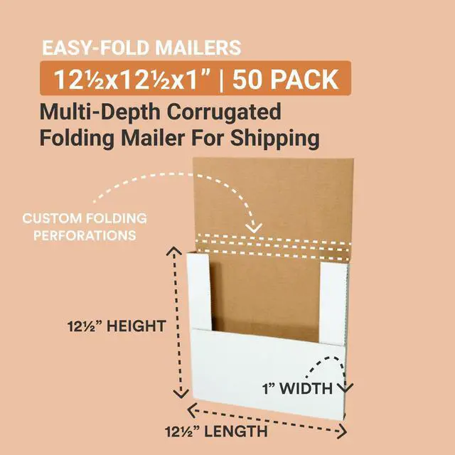 Alt view image 4 of 6 - Shipping Boxes Medium 12.5"L x 12.5"W x 1"H 50-Pack - Corrugated Cardboard Box for Moving, Mailing, Packing, Packaging and Storage