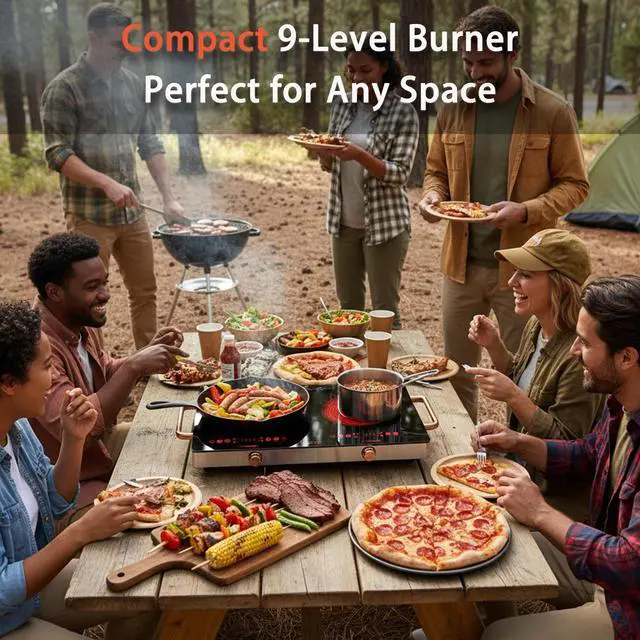 Alt view image 3 of 7 - 2 Burners Electric Cooktop with Handle & Touch Knob Control, 110V | Portable Electric Stove, 110V Hot Plate Countertop Burner, Timer, Child Lock, Easy to Clean, for RV Apartment Dorm, Gold
