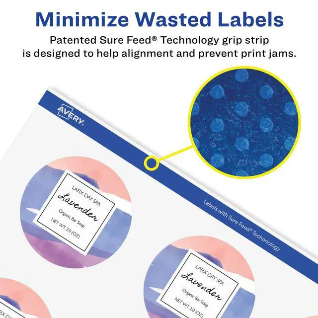 Alt view image 4 of 7 - ® Matte White Removable Round Labels, Sure Feed® Technology, Print-to-The-Edge, 2" Diameter, 1,200 Removable Labels, Laser/Inkjet Printable