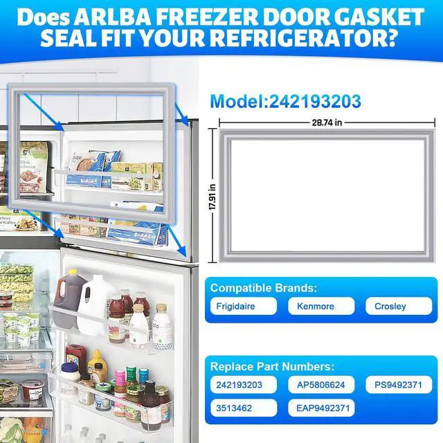 Alt view image 2 of 7 - Upgraded 28.74"x17.91" 242193203 Refrigerator Freezer Door Gasket.Replacement Part Compatible with Frigidaire Kenmore and Crosley 3513462 AP5806624 PS9492371 EAP9492371 Freezer Door Seal Gray