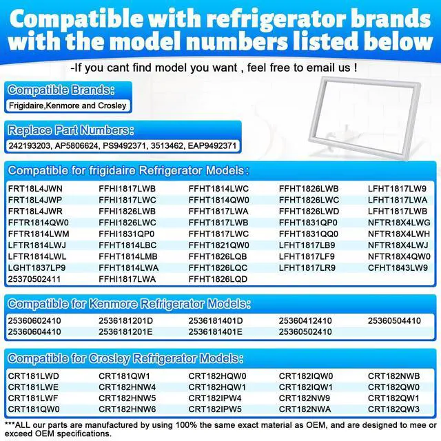 Alt view image 4 of 7 - Upgraded 28.74"x17.91" 242193203 Refrigerator Freezer Door Gasket.Replacement Part Compatible with Frigidaire Kenmore and Crosley 3513462 AP5806624 PS9492371 EAP9492371 Freezer Door Seal Gray
