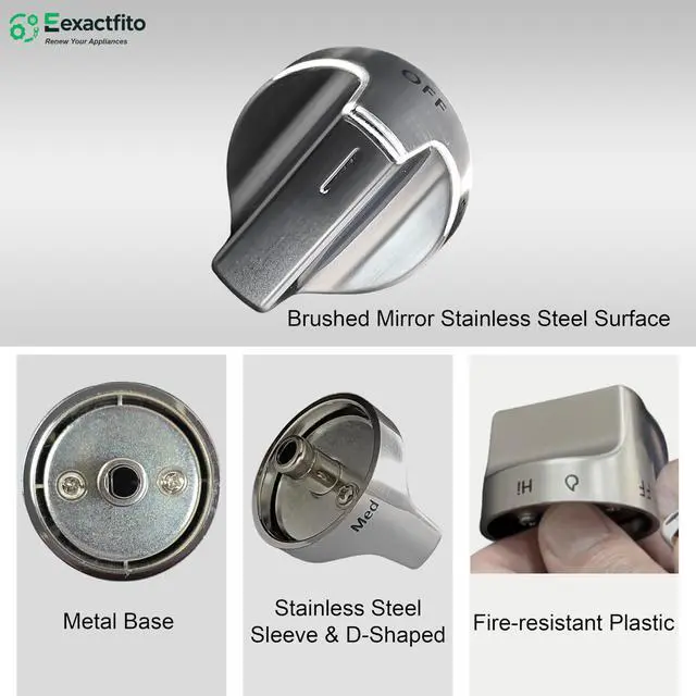 Alt view image 3 of 6 - 5 pcs Whirlpool Stove Knob Replacement W11620567 |, Stainless Steel, Reinforced D-Shape and sleeve, Replaces W11510456