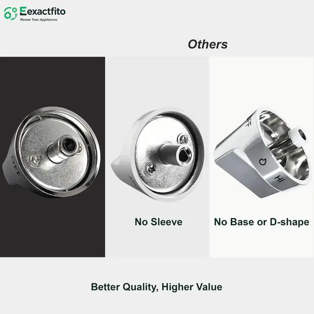 Alt view image 5 of 6 - 5 pcs Whirlpool Stove Knob Replacement W11620567 |, Stainless Steel, Reinforced D-Shape and sleeve, Replaces W11510456