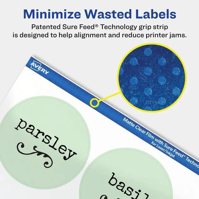 Alt view image 4 of 7 - ® Matte Clear Round Labels, Sure Feed® Technology, 2.5" Diameter, 450 Matte Clear Labels, Print-to-The-Edge, Laser/Inkjet Printable