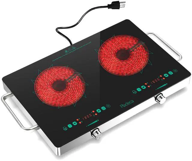 Main image of 2 Burners Electric Cooktop with Handle & Touch Knob Control, 110V | Portable Electric Stove, 110V Hot Plate Countertop Burner, Timer, Child Lock, Easy to Clean, for RV Apartment Dorm,Green