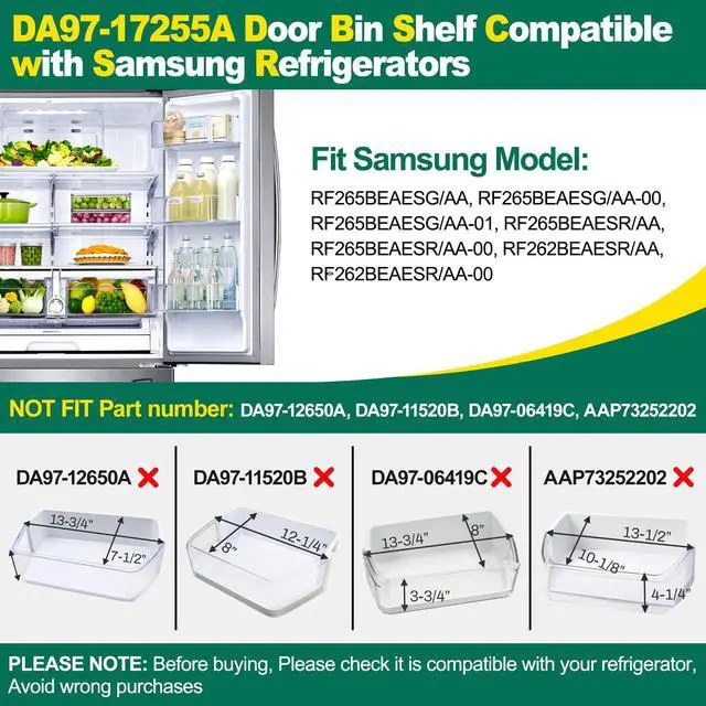 Alt view image 3 of 7 - (2 PACK) UPGRADED DA97-17255A Refrigerator Door Shelf Bin Replacement Compatible with Samsung Refrigerator Door Shelf Right Replacement Parts RF265BEAESG, RF265BEAESR, PS12591479 Door Shelves