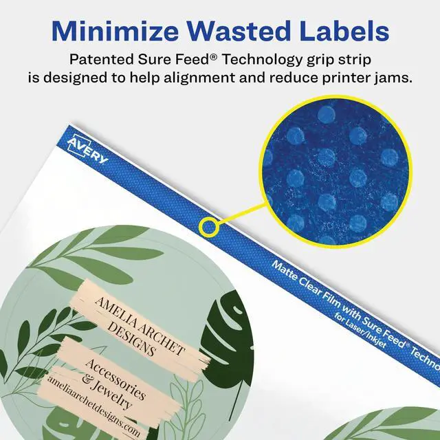 Alt view image 4 of 7 - Matte Clear Round Labels, Sure Feed Technology, 3" Diameter, 600 Matte Clear Labels, Print-to-The-Edge, Laser/Inkjet Printable