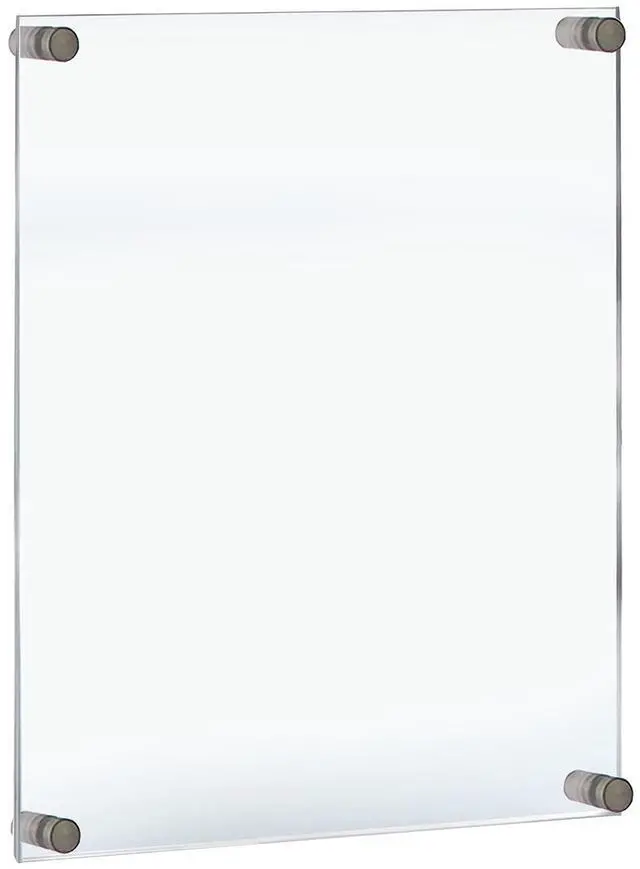 Main image of 105530 Floating Acrylic Wall Frame with Silver Stand Off Caps: 22" x 28" Graphic Size. Overall Frame Size: 26" x 32", Silver