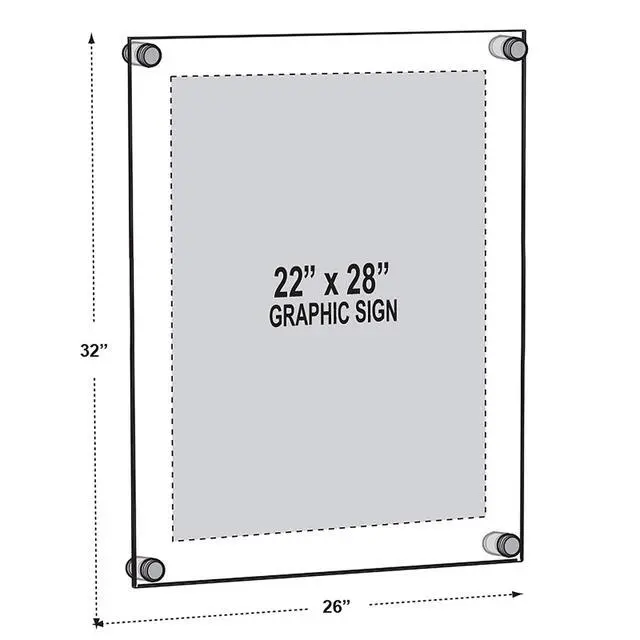 Alt view image 2 of 7 - 105530 Floating Acrylic Wall Frame with Silver Stand Off Caps: 22" x 28" Graphic Size. Overall Frame Size: 26" x 32", Silver