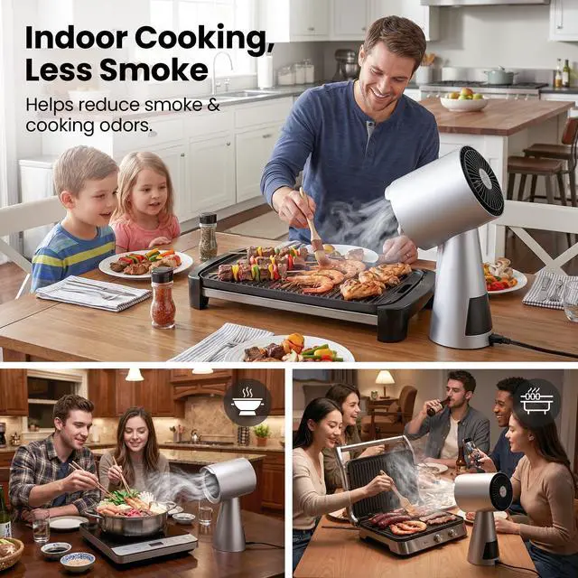 Alt view image 2 of 7 - Portable Range Hood, 3-Speed Countertop Kitchen Exhaust Fan | AC adapter or external USB-C DC 12V/2A power; multi-stage filters; for apartments, dorms, RVs, hot pot and indoor BBQ
