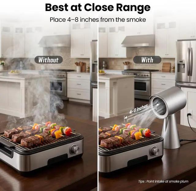 Alt view image 4 of 7 - Portable Range Hood, 3-Speed Countertop Kitchen Exhaust Fan | AC adapter or external USB-C DC 12V/2A power; multi-stage filters; for apartments, dorms, RVs, hot pot and indoor BBQ