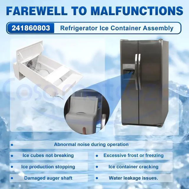Alt view image 5 of 6 - 241860803 Refrigerator Ice Container Assembly | Includes ice auger & crusher blades Compatible with Some Electrolux, Kenmore, White-Westinghouse and Frigidaire Refrigerators