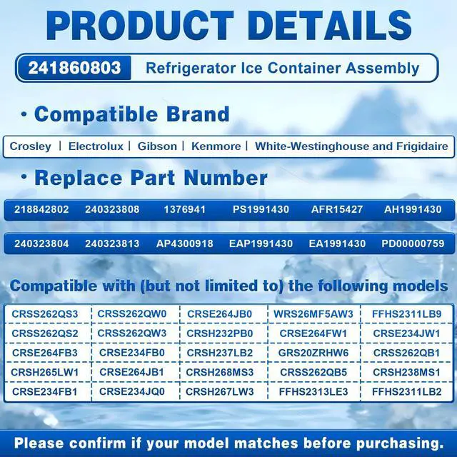 Alt view image 6 of 6 - 241860803 Refrigerator Ice Container Assembly | Includes ice auger & crusher blades Compatible with Some Electrolux, Kenmore, White-Westinghouse and Frigidaire Refrigerators