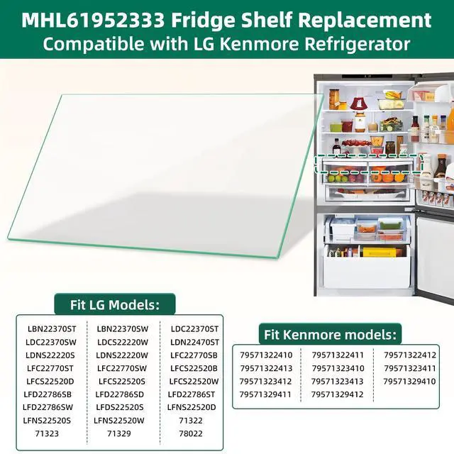 Alt view image 2 of 7 - Upgraded MHL61952333 Refrigerator Glass Shelf Replacement Compatible with LG Refrigerator Shelf Replacement Parts Insert Crisper Glass, Replaces MHL61952323 Tempered Glass Crisper Drawer Cover