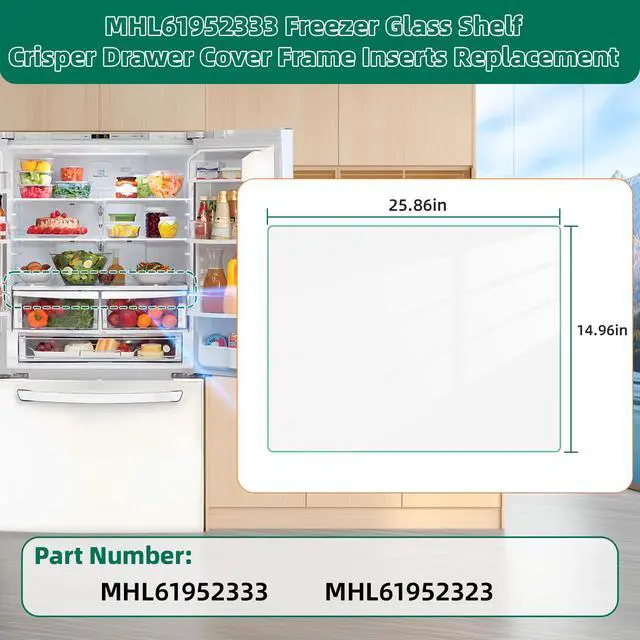 Alt view image 3 of 7 - Upgraded MHL61952333 Refrigerator Glass Shelf Replacement Compatible with LG Refrigerator Shelf Replacement Parts Insert Crisper Glass, Replaces MHL61952323 Tempered Glass Crisper Drawer Cover