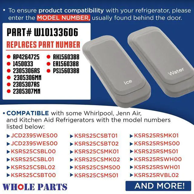 Alt view image 3 of 7 - Upgraded Refrigerator Dispenser Actuator Pad Part# W10133606 - Replacement & Compatible with Some Whirlpool, Jenn Air and Kitchen Aid Refrigerators