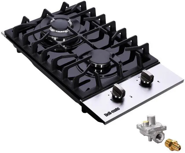 Main image of 12 Inch Gas Cooktop, Built-in 2 Burners Stainless Steel Gas Stovetop LPG/NG Convertible Gas Stove Top Dual Fuel Gas Hob DM2188-01