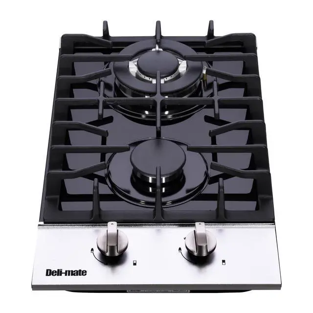 Alt view image 2 of 7 - 12 Inch Gas Cooktop, Built-in 2 Burners Stainless Steel Gas Stovetop LPG/NG Convertible Gas Stove Top Dual Fuel Gas Hob DM2188-01