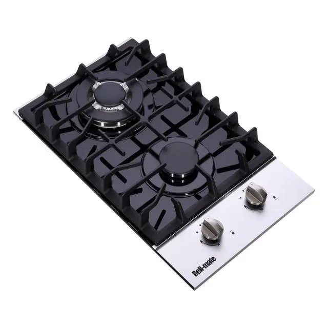 Alt view image 5 of 7 - 12 Inch Gas Cooktop, Built-in 2 Burners Stainless Steel Gas Stovetop LPG/NG Convertible Gas Stove Top Dual Fuel Gas Hob DM2188-01