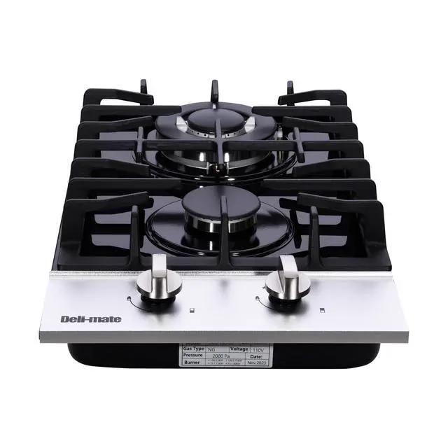 Alt view image 6 of 7 - 12 Inch Gas Cooktop, Built-in 2 Burners Stainless Steel Gas Stovetop LPG/NG Convertible Gas Stove Top Dual Fuel Gas Hob DM2188-01