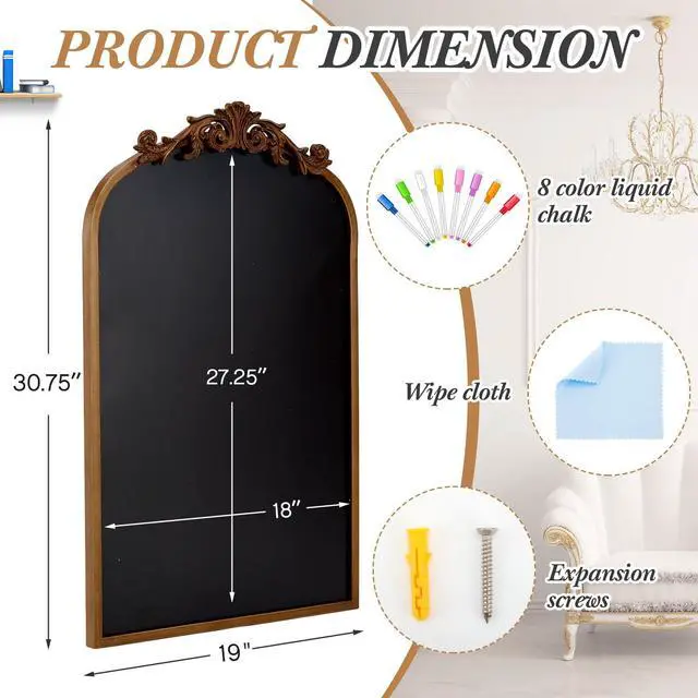 Alt view image 2 of 6 - Arch Chalkboard 19 x 31 Inch Magnetic Gold Framed Vintage Chalkboard Wall Wedding Seating Chart Board with 8 Liquid Chalk Markers and Wipe Cloth for Home Kitchen Bar