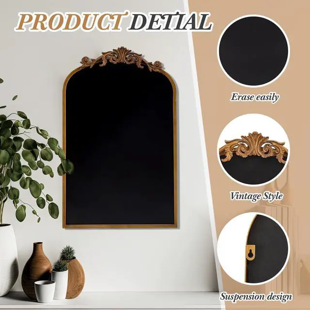 Alt view image 3 of 6 - Arch Chalkboard 19 x 31 Inch Magnetic Gold Framed Vintage Chalkboard Wall Wedding Seating Chart Board with 8 Liquid Chalk Markers and Wipe Cloth for Home Kitchen Bar