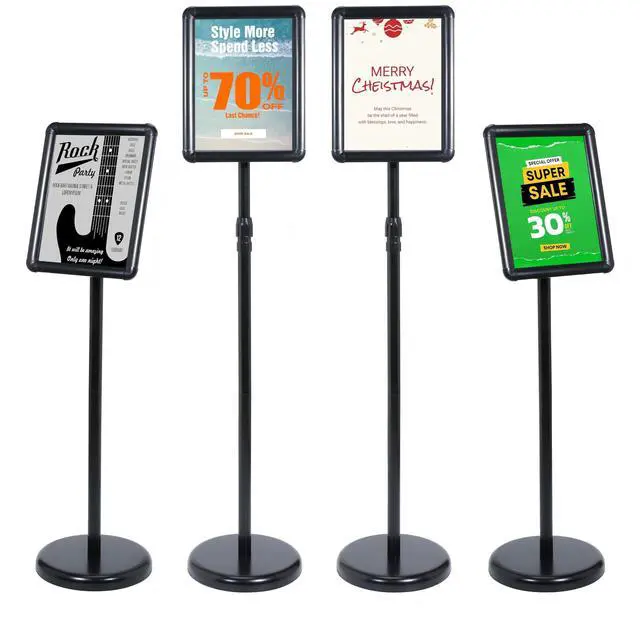 Main image of Adjustable Pedestal Floor Standing Sign Holder for 8.5*11 inch 360° Rotation Snap-Open Frame Display Outdoor Indoor Poster or Chalk Board Display for School Restaurant Business Mall Advertising 4PC