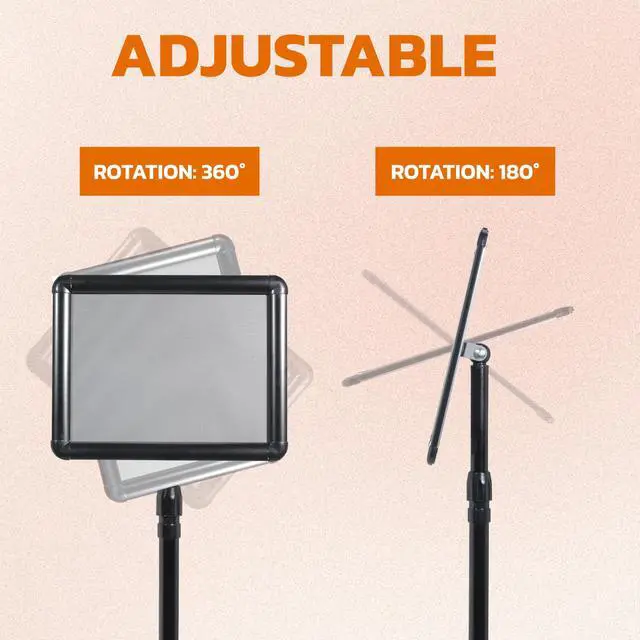 Alt view image 3 of 4 - Adjustable Pedestal Floor Standing Sign Holder for 8.5*11 inch 360° Rotation Snap-Open Frame Display Outdoor Indoor Poster or Chalk Board Display for School Restaurant Business Mall Advertising 4PC